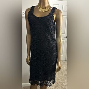 Ann Taylor Black Textured Midi Dress